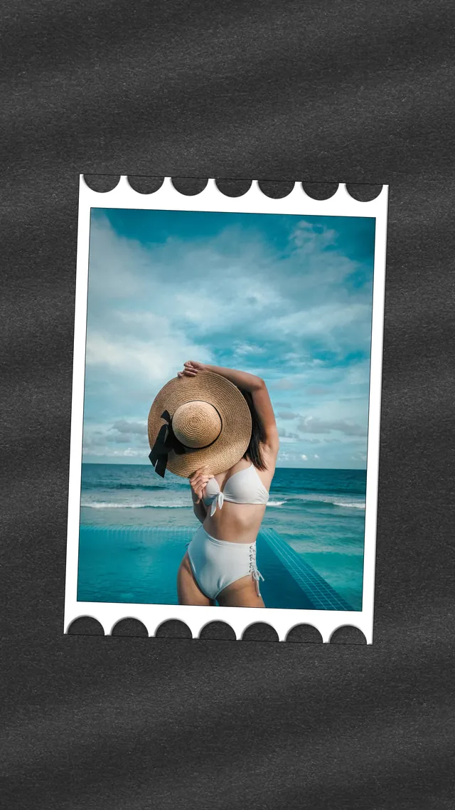 PXCL story template with a stamp-edge photo frame